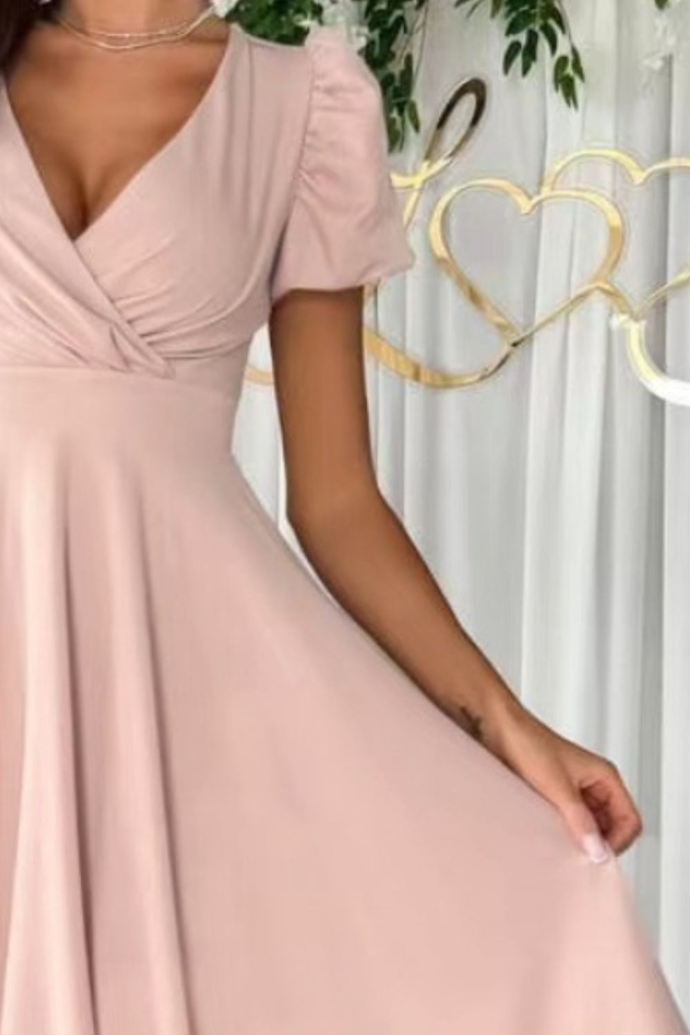 Surplice Puff Sleeve Midi Dress - Aurelia Clothing