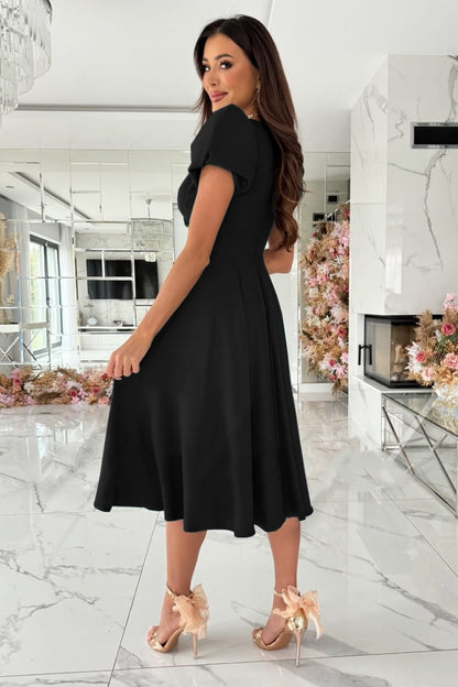 Surplice Puff Sleeve Midi Dress - Aurelia Clothing