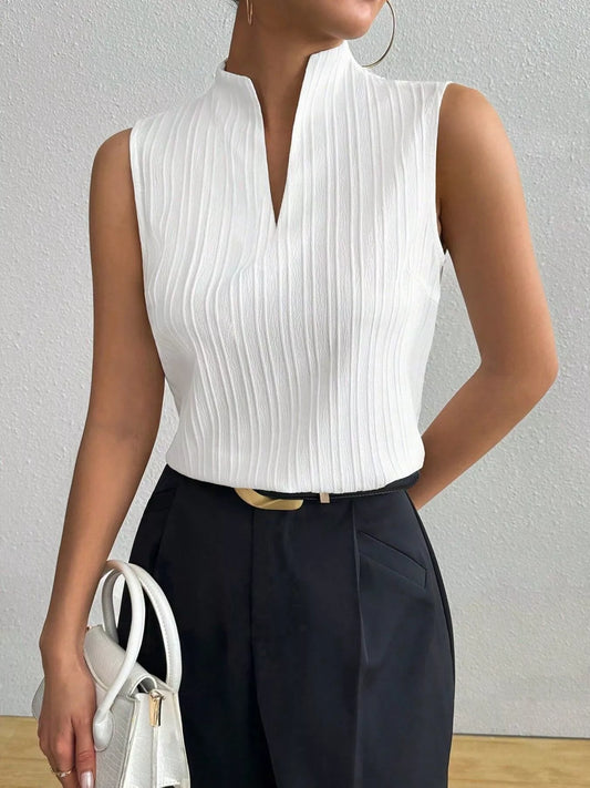 Texture Notched Sleeveless Top-Free Shipping - Aurelia Clothing