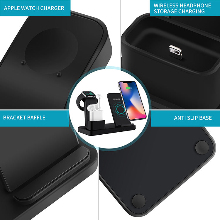 Three in one wireless charger suitable for iPhone earphones watches desktop storage stand 10W wireless fast charger - Free Sjipping - Aurelia Clothing