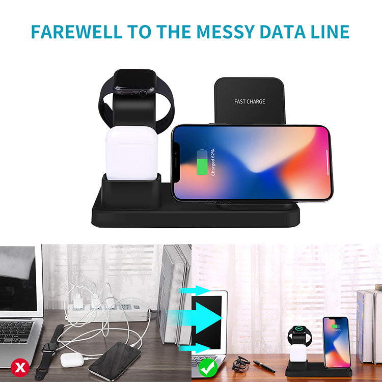 Three in one wireless charger suitable for iPhone earphones watches desktop storage stand 10W wireless fast charger - Free Sjipping - Aurelia Clothing