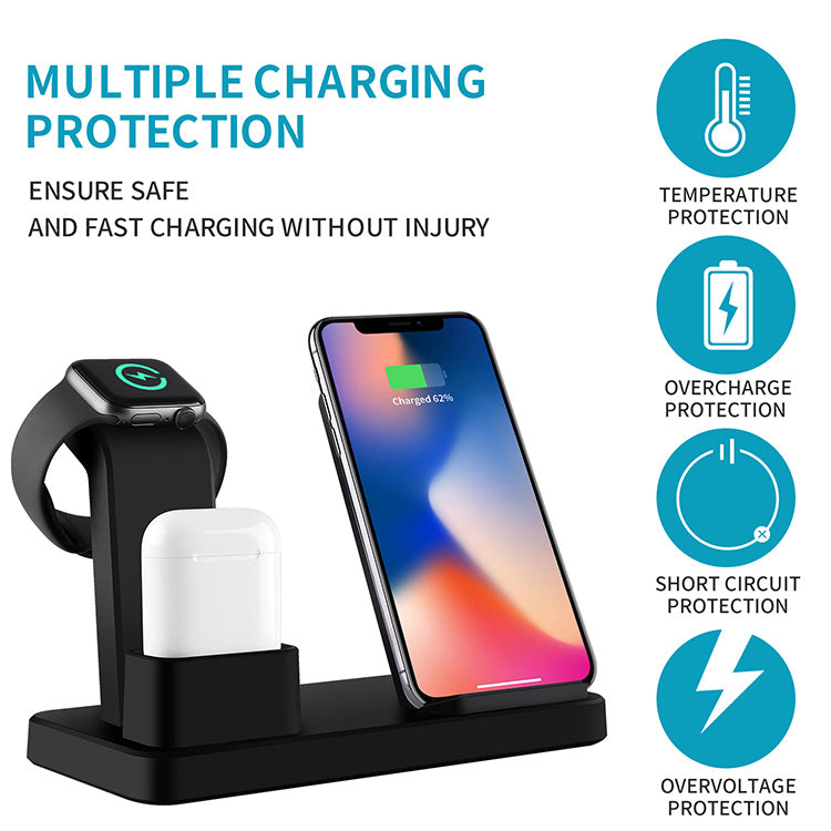 Three in one wireless charger suitable for iPhone earphones watches desktop storage stand 10W wireless fast charger - Free Sjipping - Aurelia Clothing