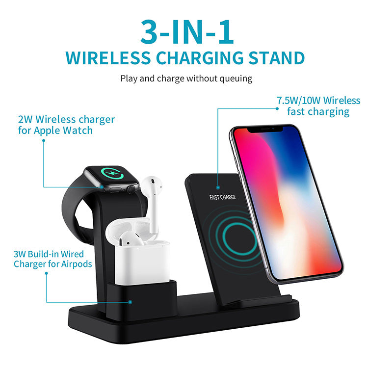 Three in one wireless charger suitable for iPhone earphones watches desktop storage stand 10W wireless fast charger - Free Sjipping - Aurelia Clothing