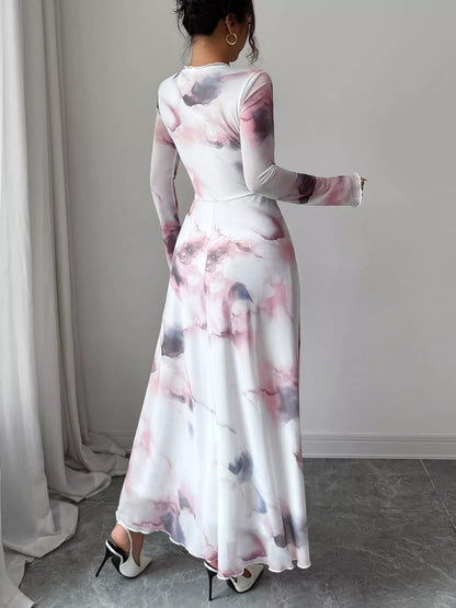 Tie-Dye Long Sleeve Maxi Dress-Free Shipping - Aurelia Clothing