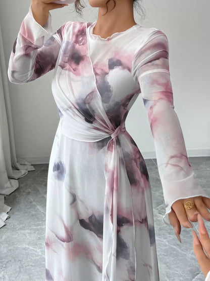 Tie-Dye Long Sleeve Maxi Dress-Free Shipping - Aurelia Clothing