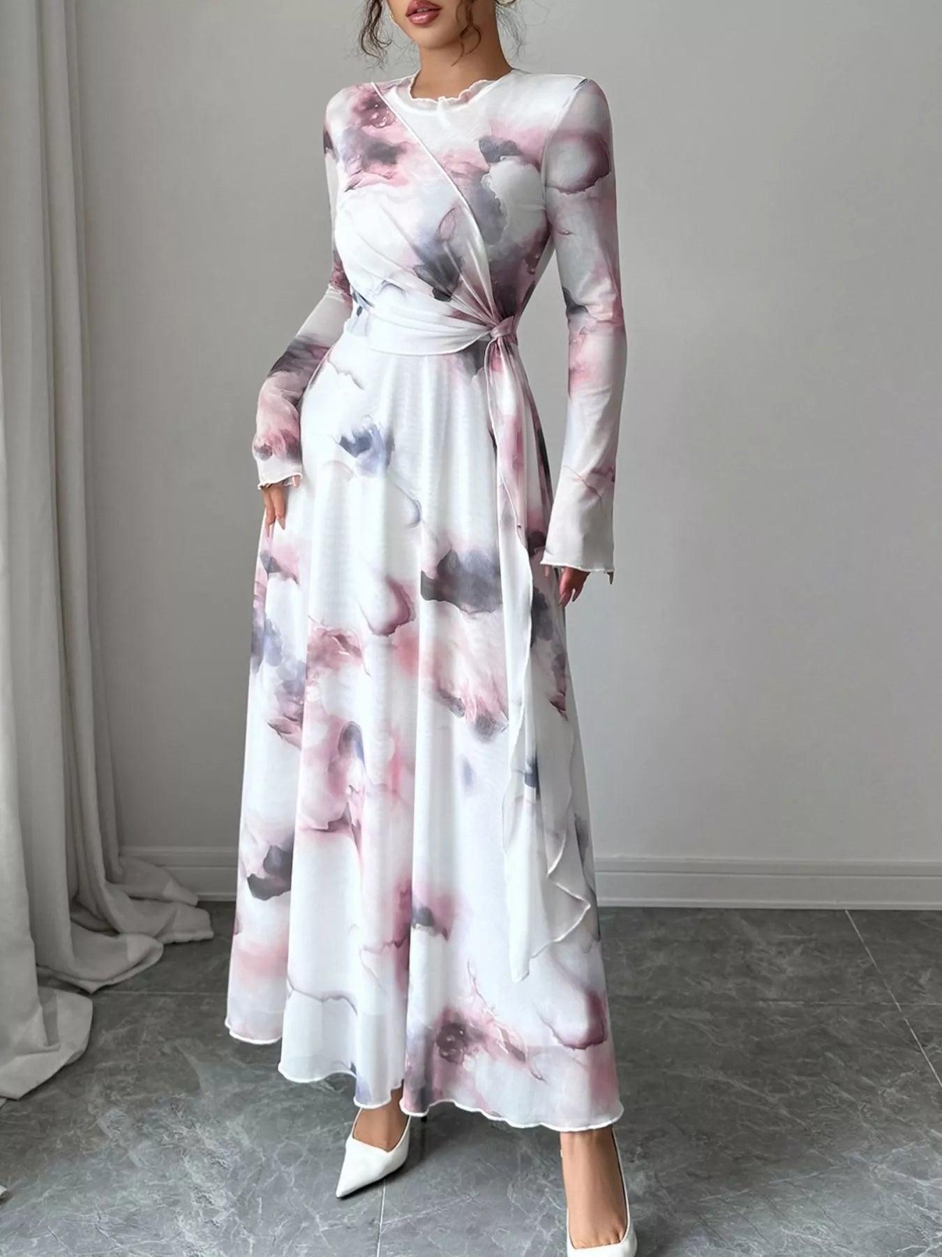 Tie-Dye Long Sleeve Maxi Dress-Free Shipping - Aurelia Clothing