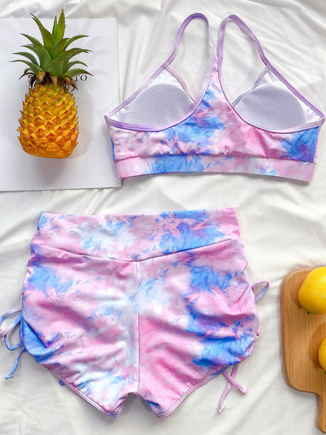 Tie-Dye Spaghetti Strap Top and Drawstring Shorts Swim Set - Aurelia Clothing