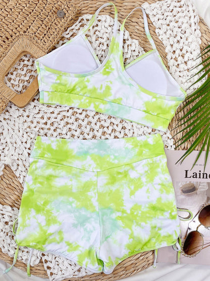 Tie-Dye Spaghetti Strap Top and Drawstring Shorts Swim Set - Aurelia Clothing
