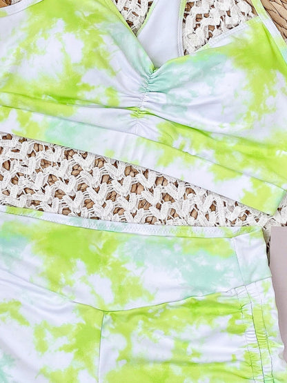 Tie-Dye Spaghetti Strap Top and Drawstring Shorts Swim Set - Aurelia Clothing