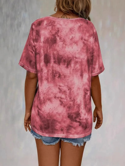 Tie Dye Lace-Up V-Neck - Free Shipping - Aurelia Clothing