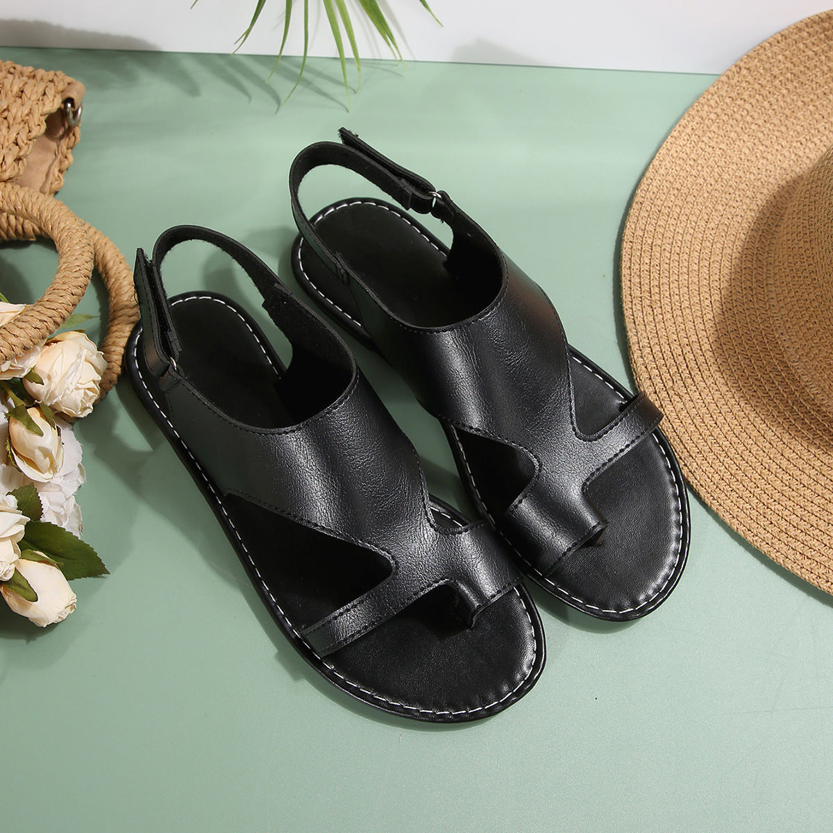 Toe Loop Ankle Strap Sandals-Free Shipping - Aurelia Clothing