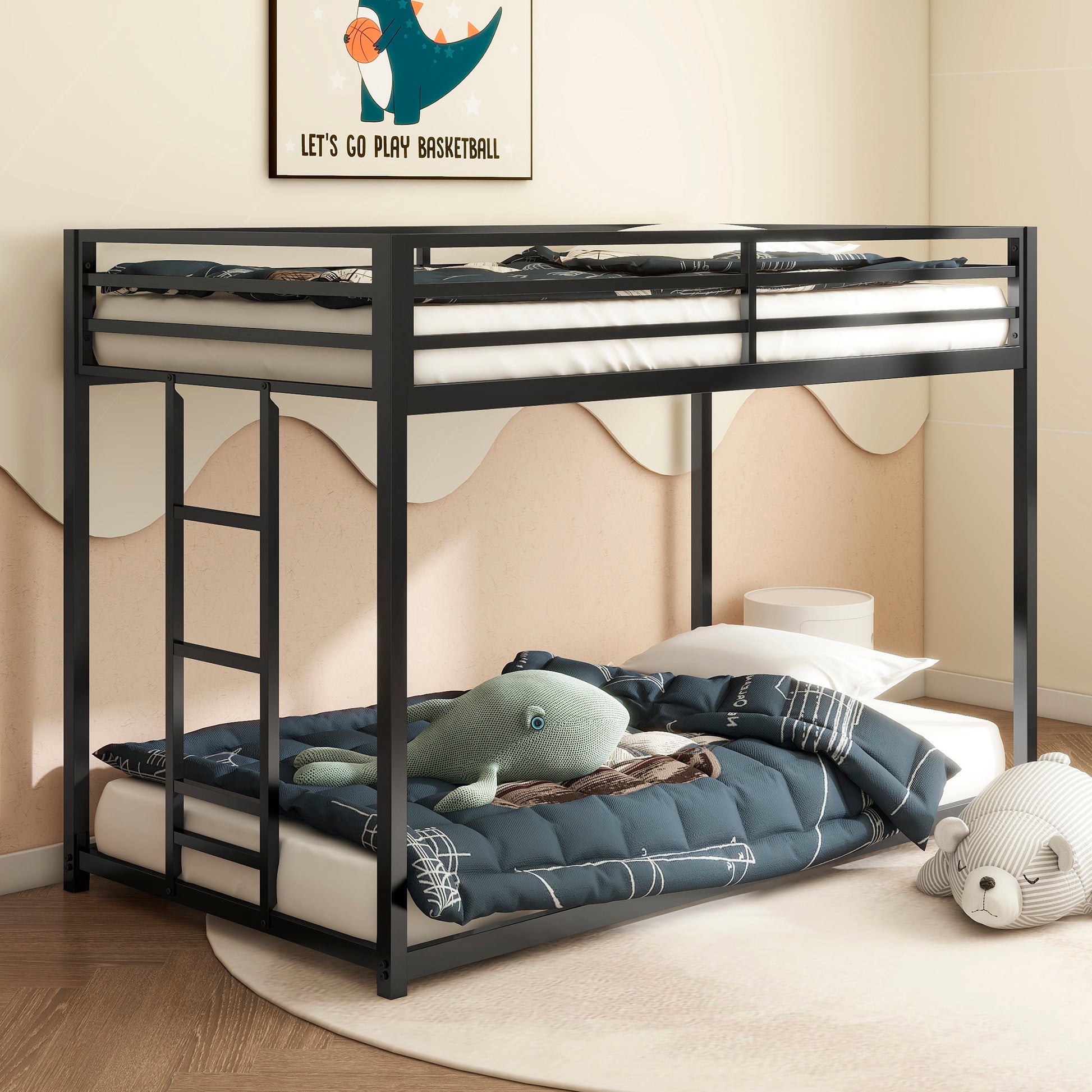 Twin Over Twin Bunk Bed Metal Black for Kids and Adult-Free Shipping - Aurelia Clothing