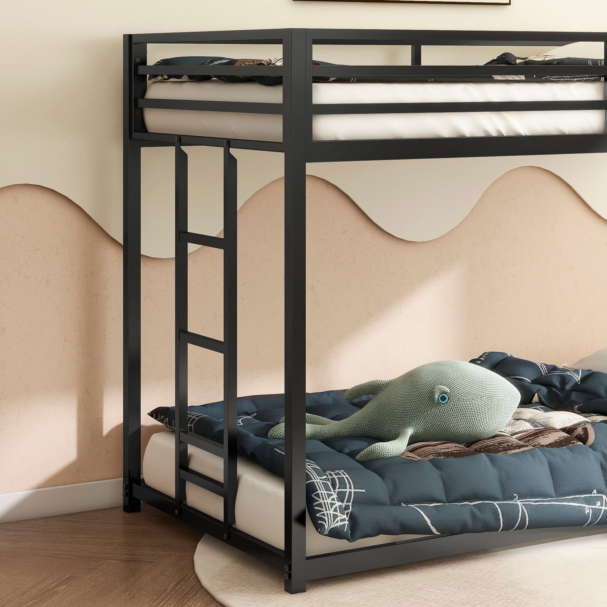 Twin Over Twin Bunk Bed Metal Black for Kids and Adult-Free Shipping - Aurelia Clothing