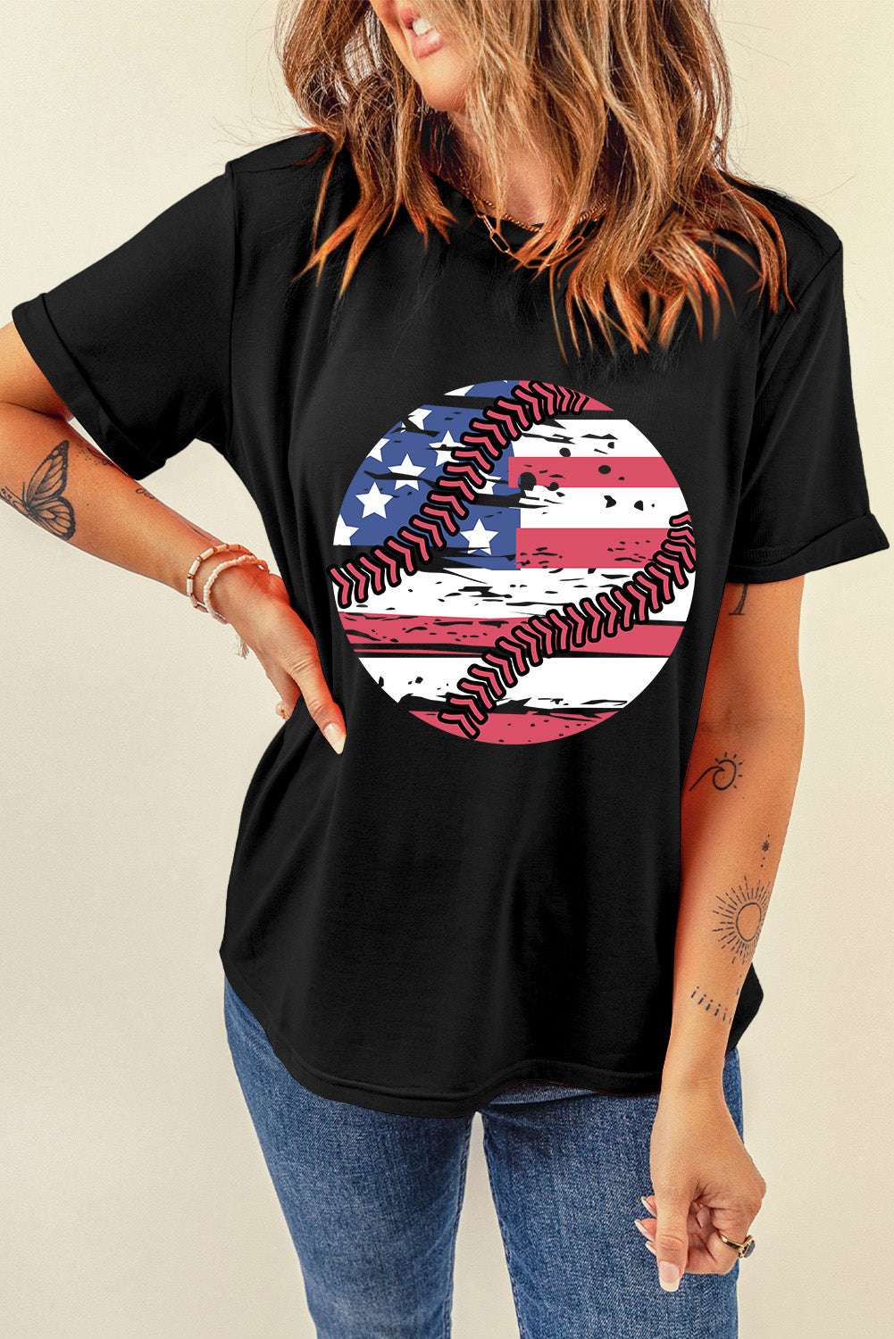 US Flag Round Neck Short Sleeve T-Shirt - Aurelia Clothing