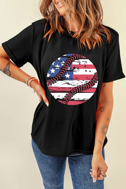 US Flag Round Neck Short Sleeve T-Shirt - Aurelia Clothing