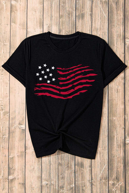 US Flag Round Neck Short Sleeve T-Shirt - Aurelia Clothing