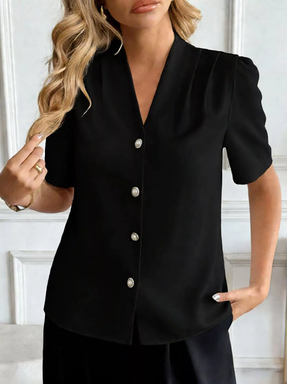V-Neck Button-Down Shirt-Free Shipping - Aurelia Clothing