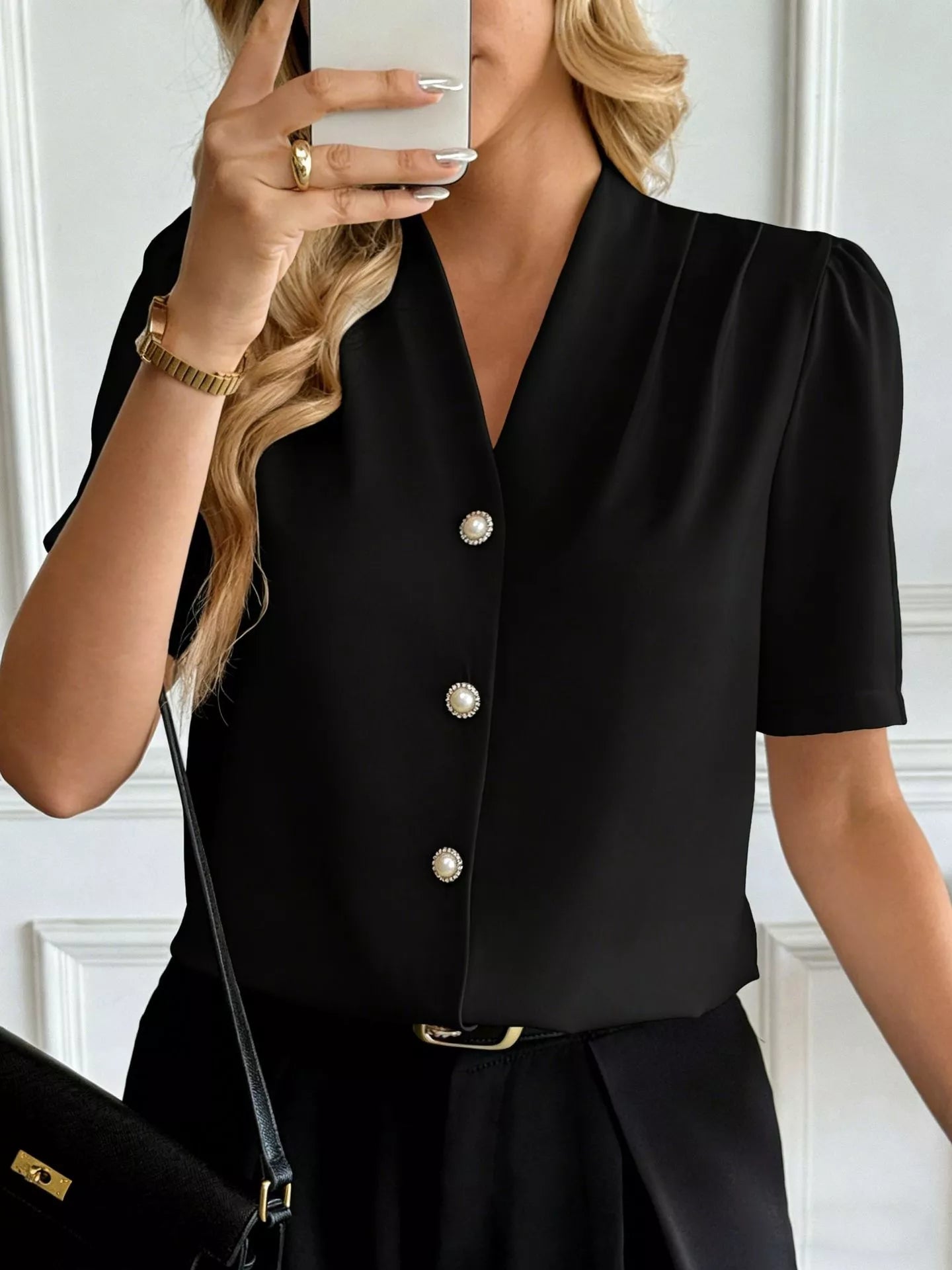 V-Neck Button-Down Shirt-Free Shipping - Aurelia Clothing
