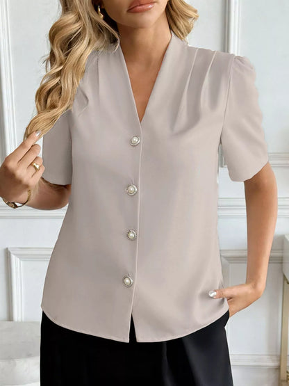 V-Neck Button-Down Shirt-Free Shipping - Aurelia Clothing