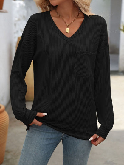 V-Neck Long Sleeve T-Shirt - Aurelia Clothing