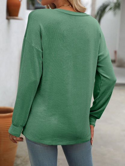 V-Neck Long Sleeve T-Shirt - Aurelia Clothing
