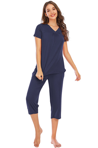 V-Neck Short Sleeve Top and Pants Lounge Set - Aurelia Clothing