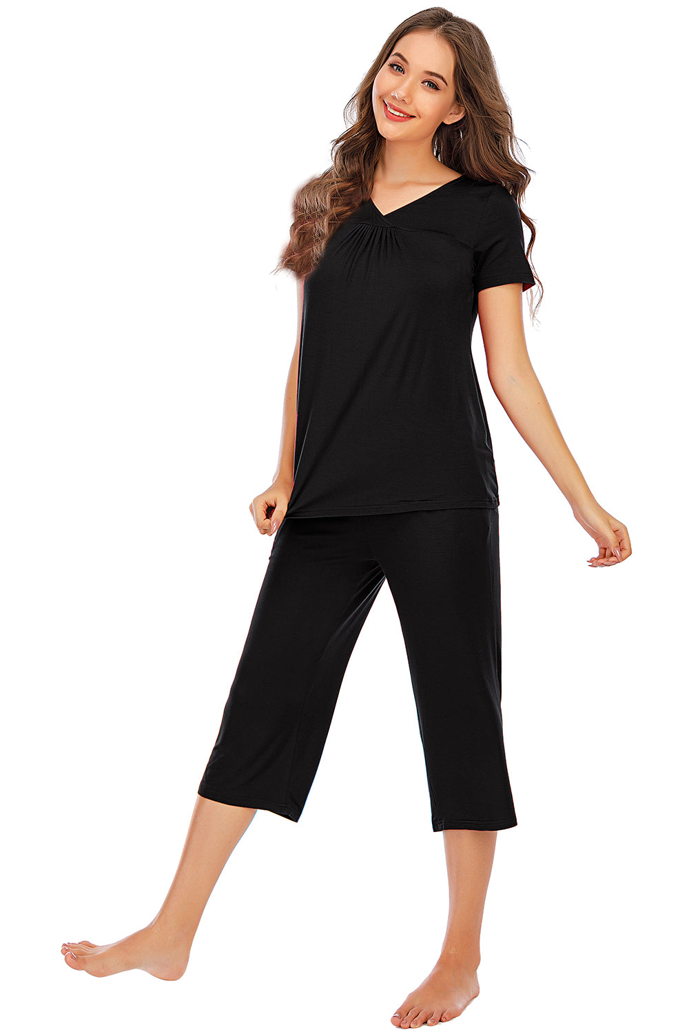 V-Neck Short Sleeve Top and Pants Lounge Set - Aurelia Clothing
