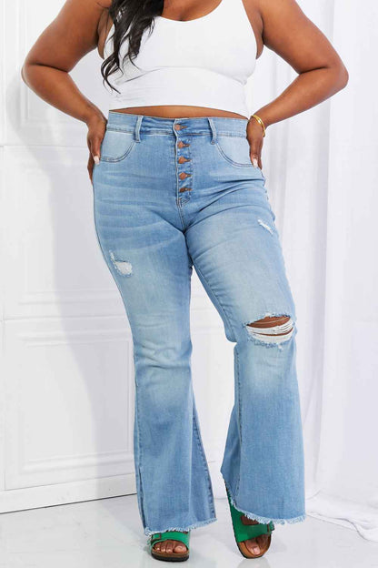 Vibrant MIU Full Size Button Flare Jeans - Aurelia Clothing
