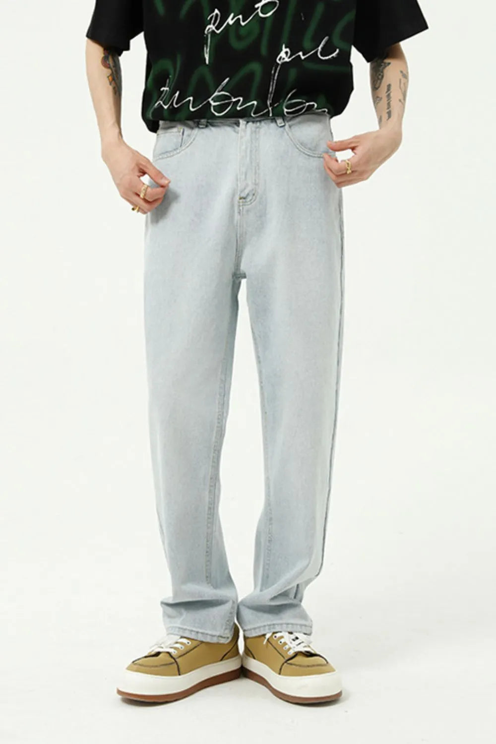 Washed Straight-Leg Slim Jeans - Free Shipping - Aurelia Clothing