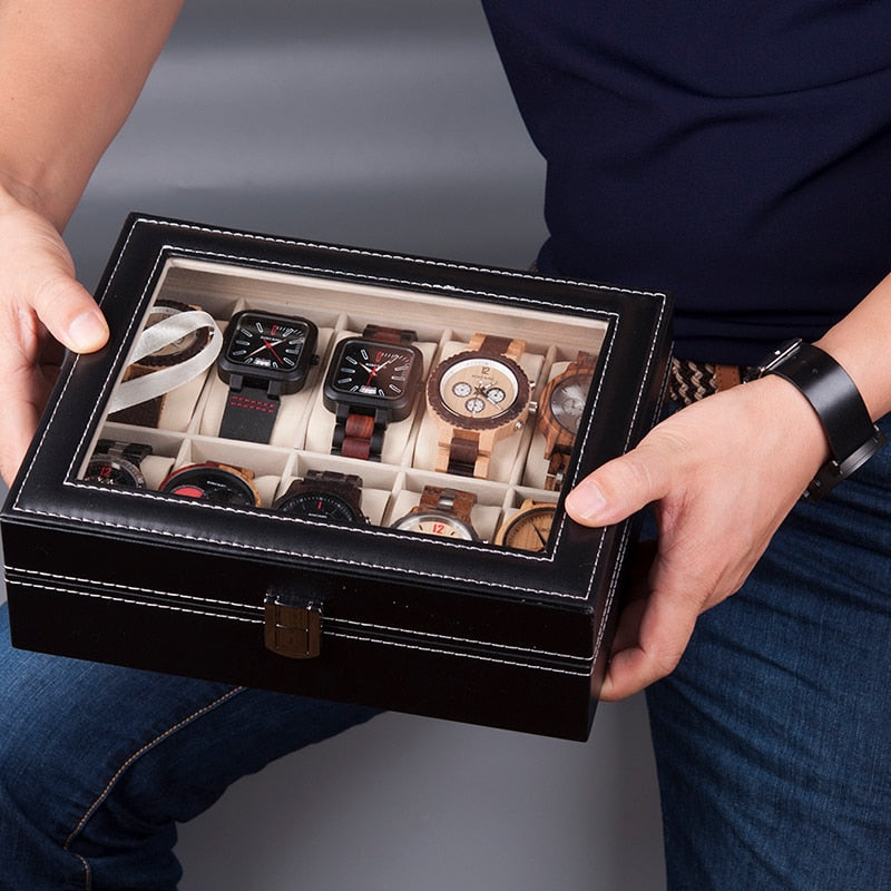 Watches Display Box Organizer Storage Box Leatherette Wrist Watch Holder Jewelry Display Case - Free Shipping - Aurelia Clothing