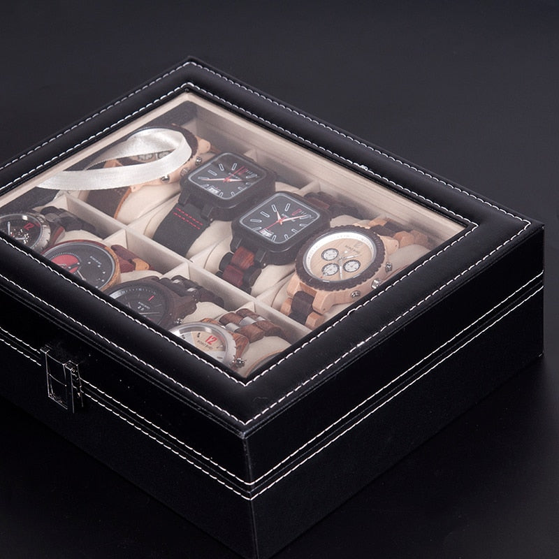 Watches Display Box Organizer Storage Box Leatherette Wrist Watch Holder Jewelry Display Case - Free Shipping - Aurelia Clothing