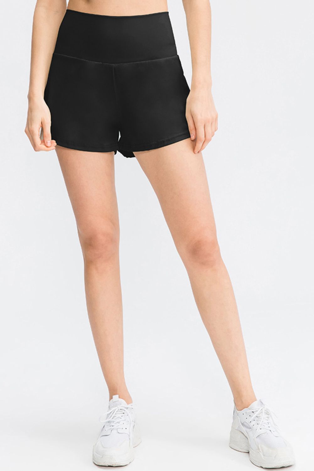 Wide Waistband Sports Shorts with Pockets - Aurelia Clothing