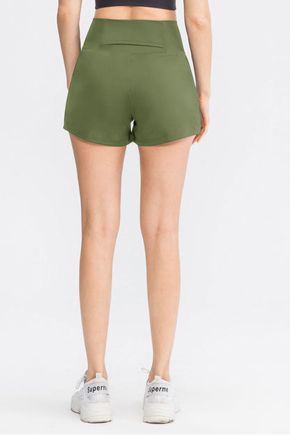 Wide Waistband Sports Shorts with Pockets - Aurelia Clothing