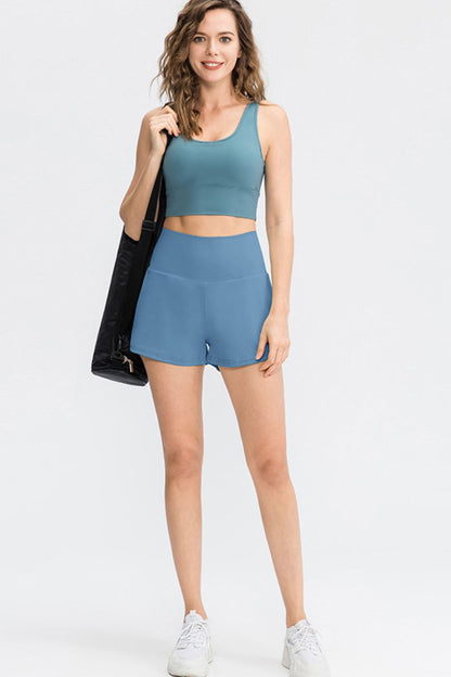 Wide Waistband Sports Shorts with Pockets - Aurelia Clothing