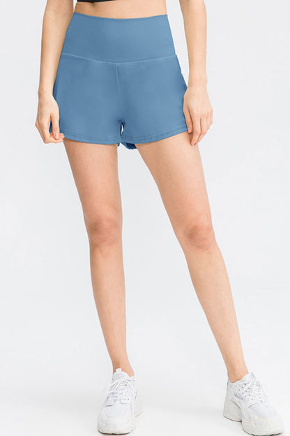 Wide Waistband Sports Shorts with Pockets - Aurelia Clothing