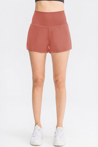 Wide Waistband Sports Shorts with Pockets - Aurelia Clothing