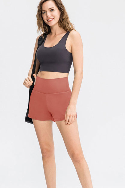 Wide Waistband Sports Shorts with Pockets - Aurelia Clothing