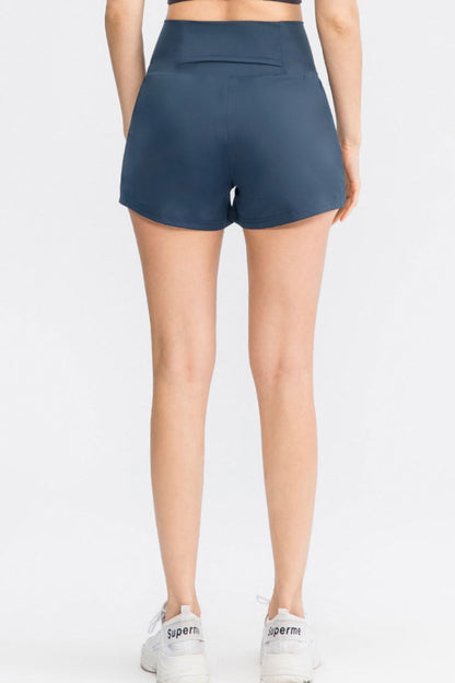 Wide Waistband Sports Shorts with Pockets - Aurelia Clothing