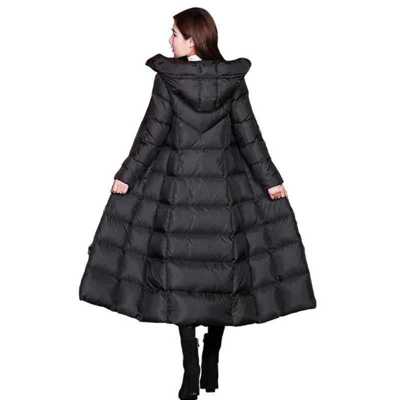 Winter Jackets Women Coat Female Slim Parka Over-Knee Cotton Padded Korea Hooded Warm Manteau Femme Hiver Black Solid Long Coat - Aurelia Clothing