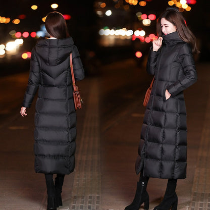 Winter Jackets Women Coat Female Slim Parka Over-Knee Cotton Padded Korea Hooded Warm Manteau Femme Hiver Black Solid Long Coat - Aurelia Clothing