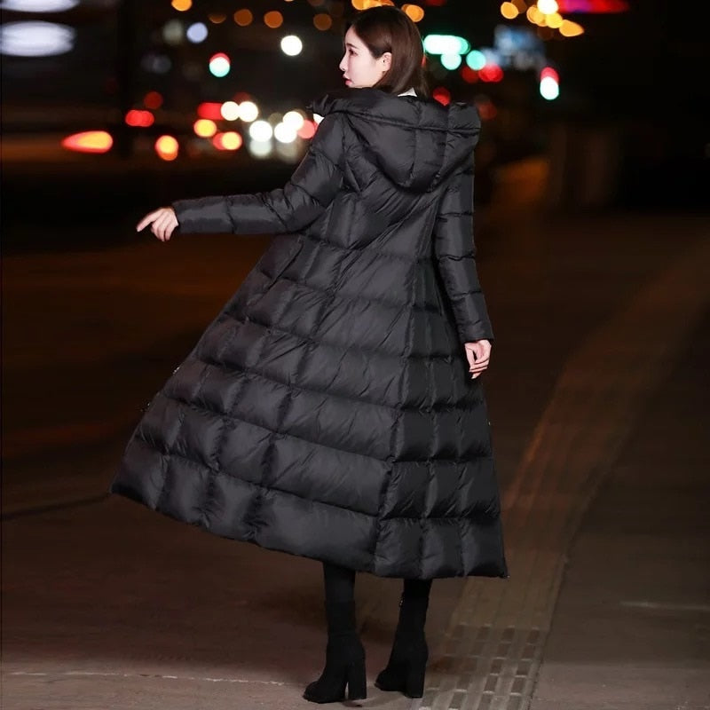 Winter Jackets Women Coat Female Slim Parka Over-Knee Cotton Padded Korea Hooded Warm Manteau Femme Hiver Black Solid Long Coat - Aurelia Clothing
