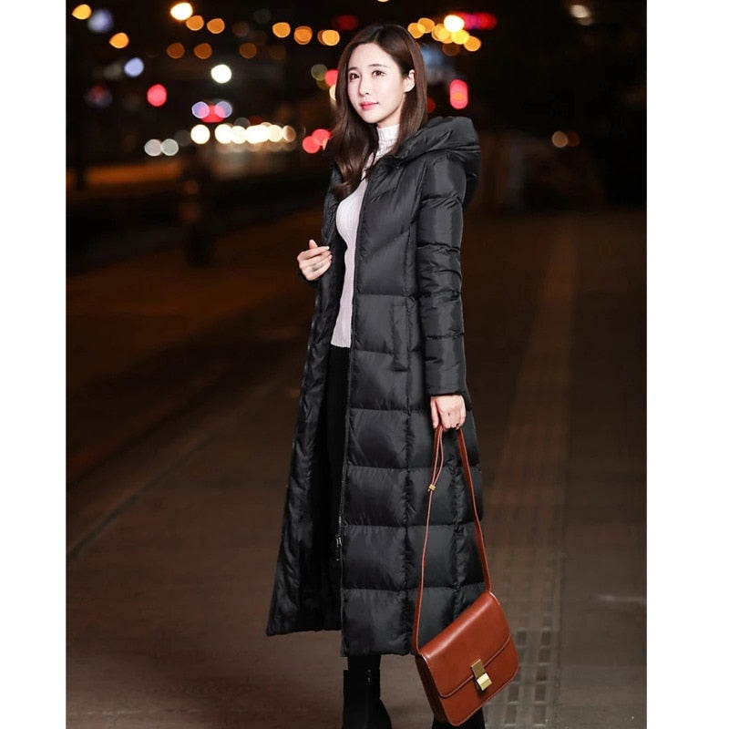 Winter Jackets Women Coat Female Slim Parka Over-Knee Cotton Padded Korea Hooded Warm Manteau Femme Hiver Black Solid Long Coat - Aurelia Clothing
