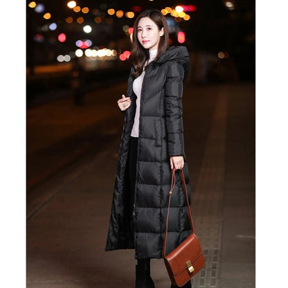 Winter Jackets Women Coat Female Slim Parka Over-Knee Cotton Padded Korea Hooded Warm Manteau Femme Hiver Black Solid Long Coat - Aurelia Clothing