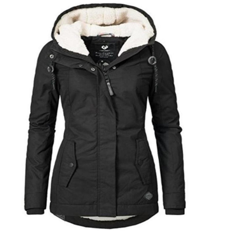 Women Winter Womens Coat Warm Slim Outerwear Fashion Elastic Waist Zipper Pocket Hooded Drawstring Overcoats Autumn Clothes - Aurelia Clothing
