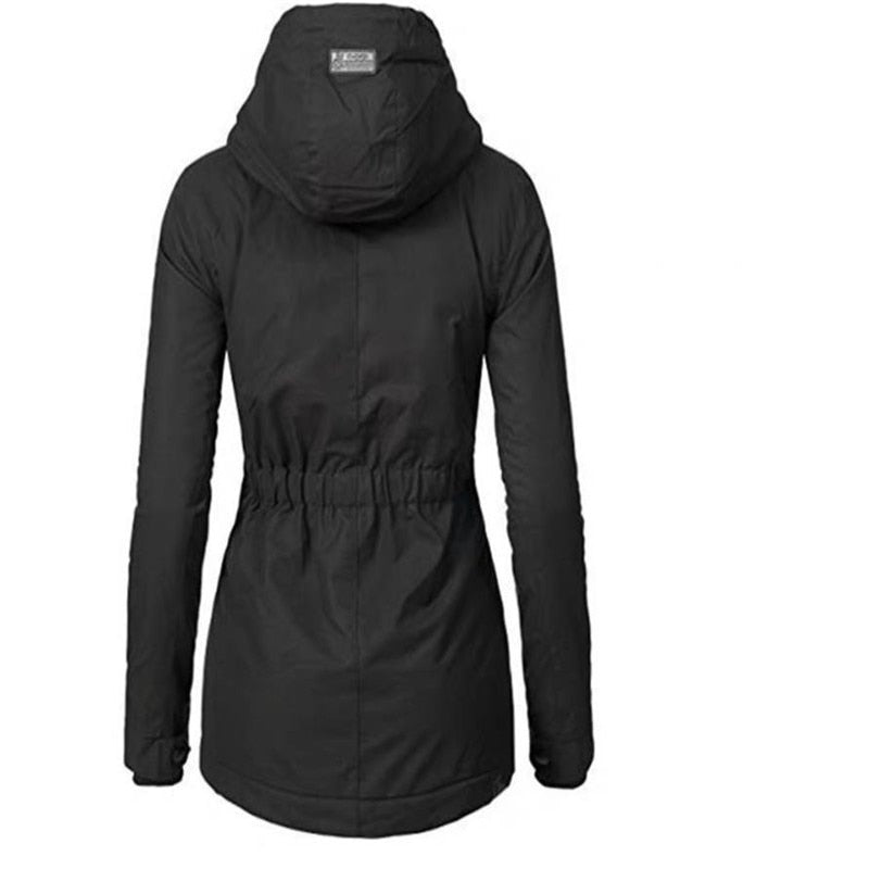 Women Winter Womens Coat Warm Slim Outerwear Fashion Elastic Waist Zipper Pocket Hooded Drawstring Overcoats Autumn Clothes - Aurelia Clothing