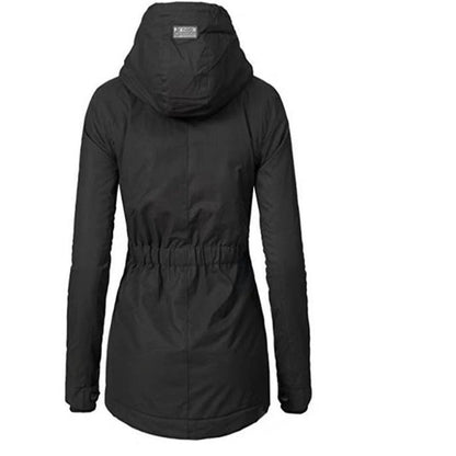 Women Winter Womens Coat Warm Slim Outerwear Fashion Elastic Waist Zipper Pocket Hooded Drawstring Overcoats Autumn Clothes - Aurelia Clothing