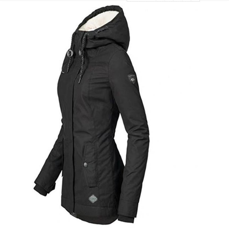 Women Winter Womens Coat Warm Slim Outerwear Fashion Elastic Waist Zipper Pocket Hooded Drawstring Overcoats Autumn Clothes - Aurelia Clothing