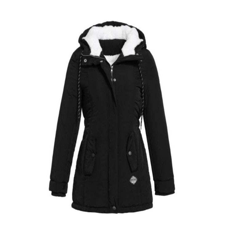 Women Winter Womens Coat Warm Slim Outerwear Fashion Elastic Waist Zipper Pocket Hooded Drawstring Overcoats Autumn Clothes - Aurelia Clothing