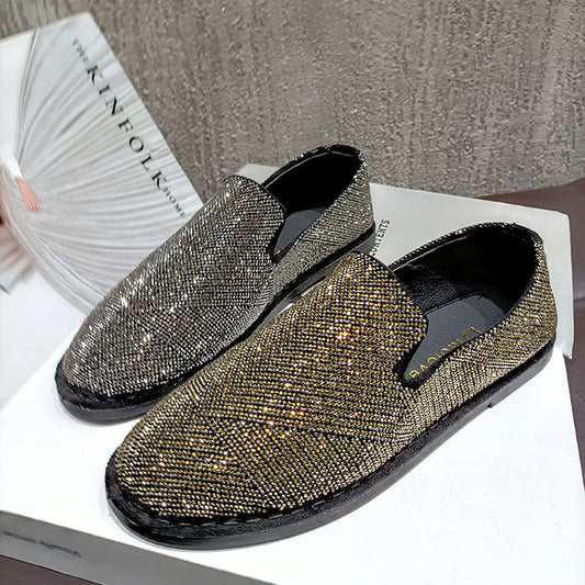 Womens Crystal Loafers Flats Slip on Rhinestones Casual Moccasins Driving Flats Slip On Gold Sliver Shoes - Free Shipping - Aurelia Clothing