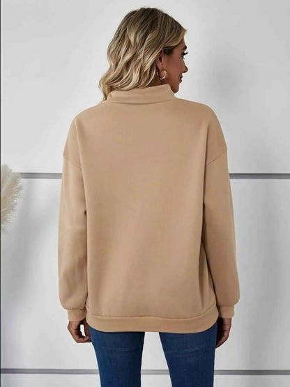 Zip-Up Collar Sweatshirt with Pocket - Free Shipping - Aurelia Clothing